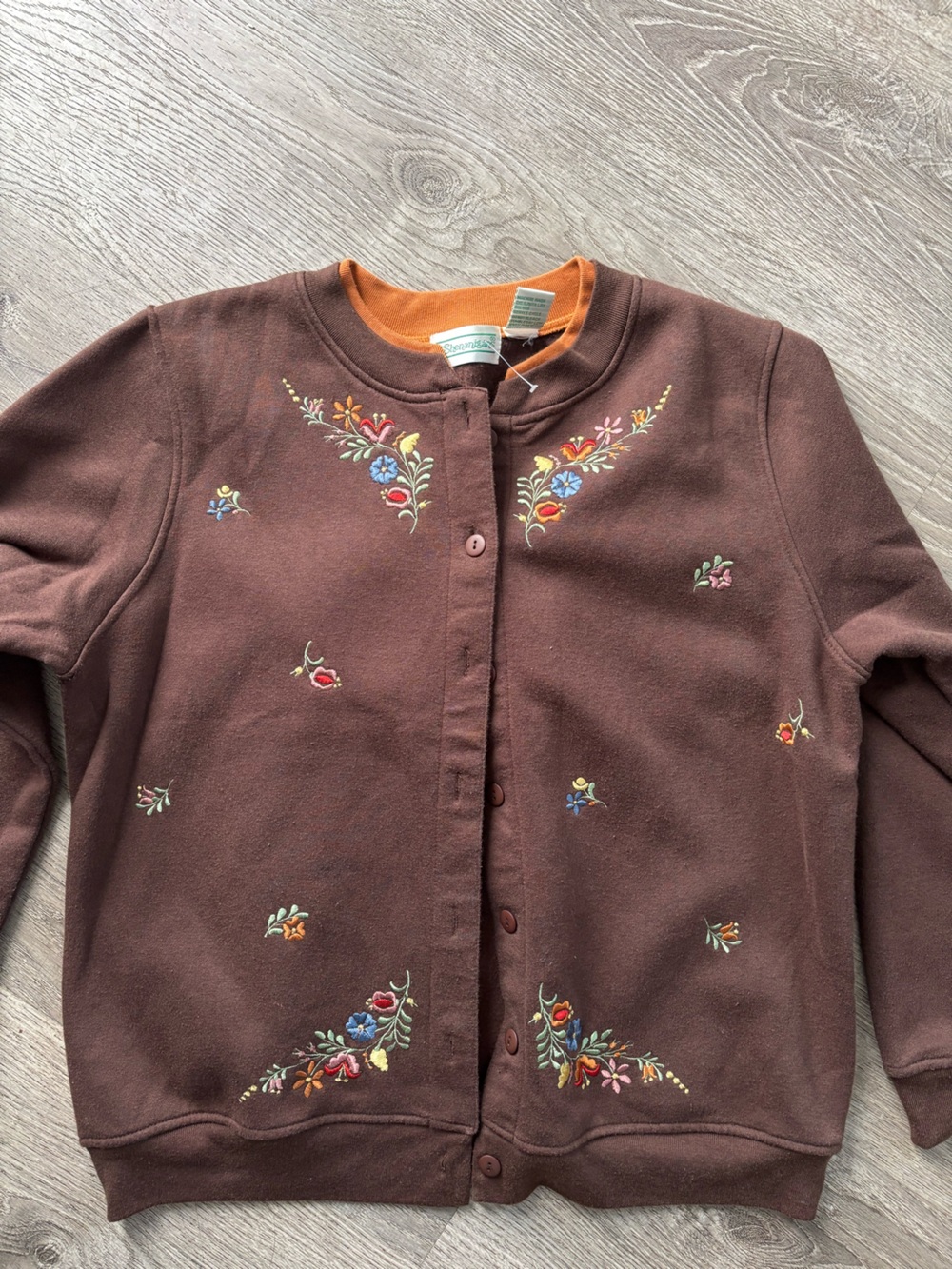 Brown Embroidered Button-Front Cardigan Sweater